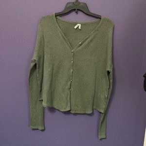 Green button up cute sweater